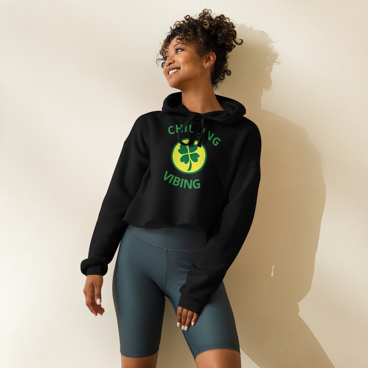 Crop Clover Chilling N Vibing Hoodie - CHILLING N VIBING 😎