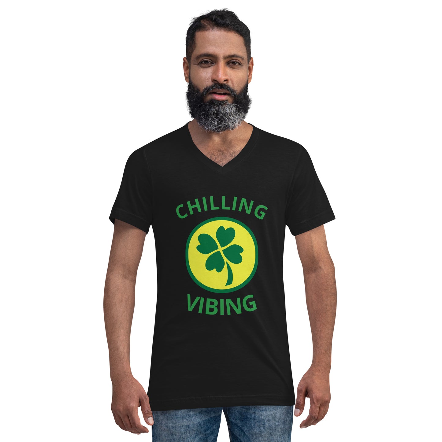 Short Sleeve V - Neck Clover Chilling N Vibing T-Shirt - CHILLING N VIBING 😎