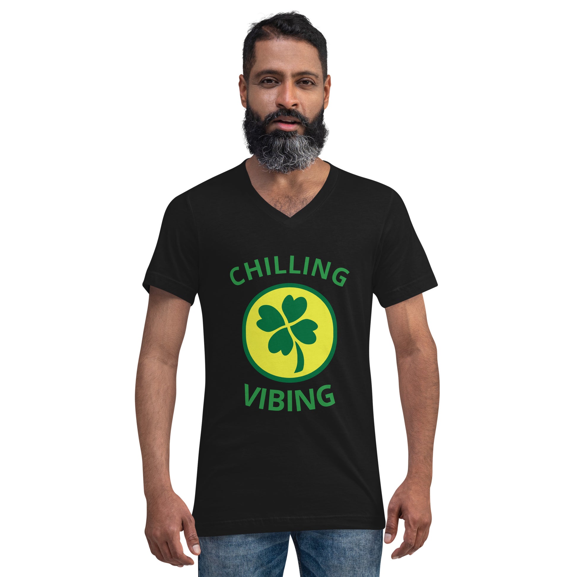 Short Sleeve V - Neck Clover Chilling N Vibing T-Shirt - CHILLING N VIBING 😎