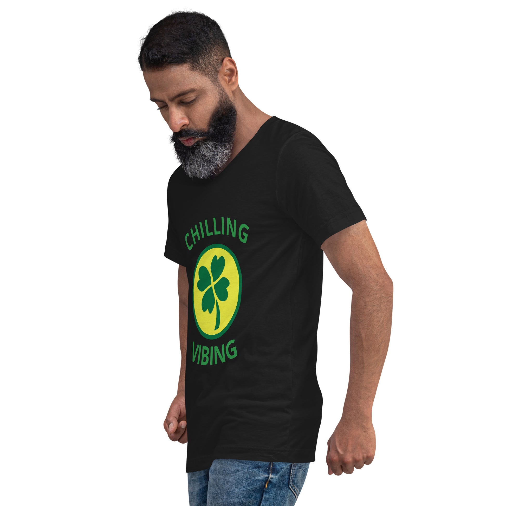 Short Sleeve V - Neck Clover Chilling N Vibing T-Shirt - CHILLING N VIBING 😎