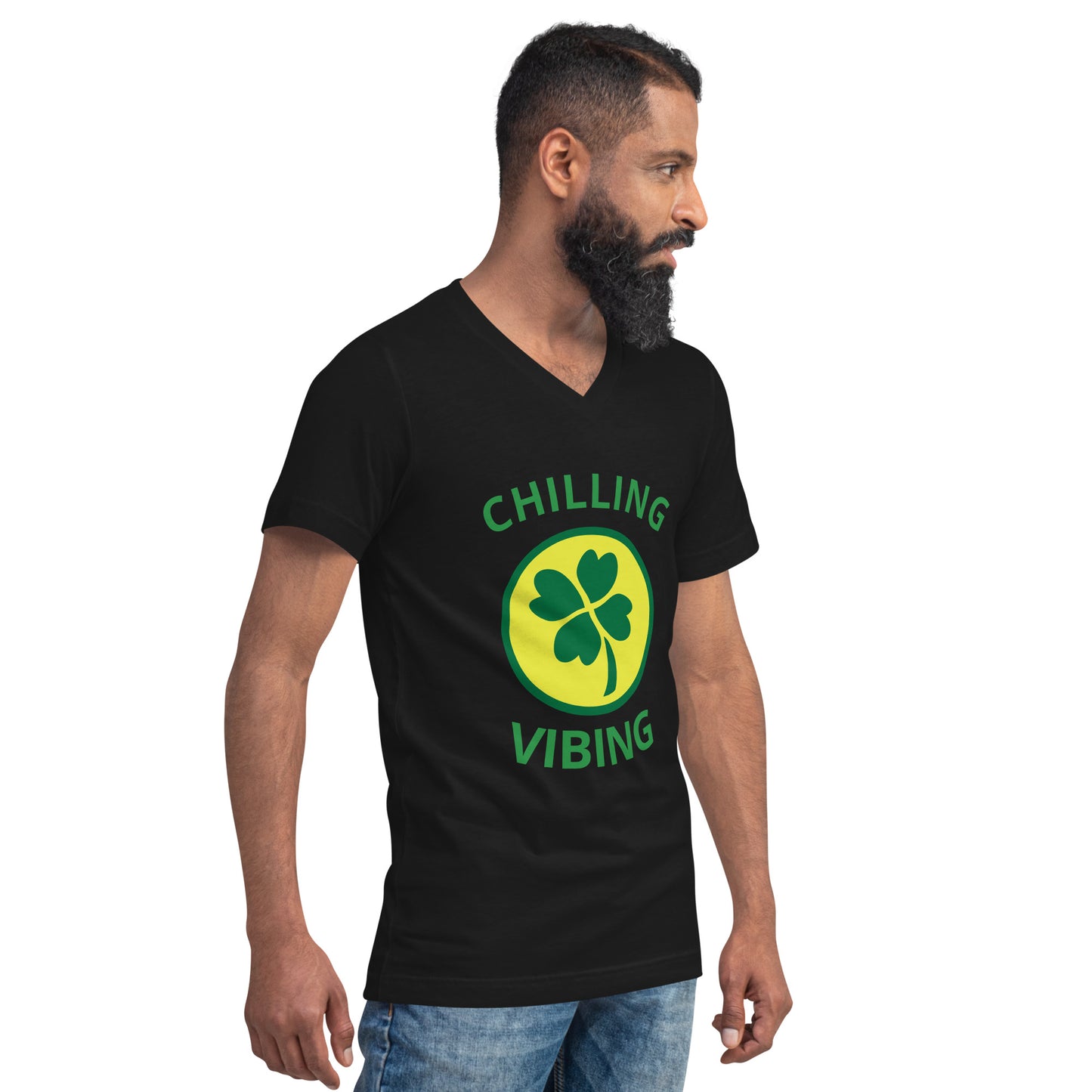 Short Sleeve V - Neck Clover Chilling N Vibing T-Shirt - CHILLING N VIBING 😎