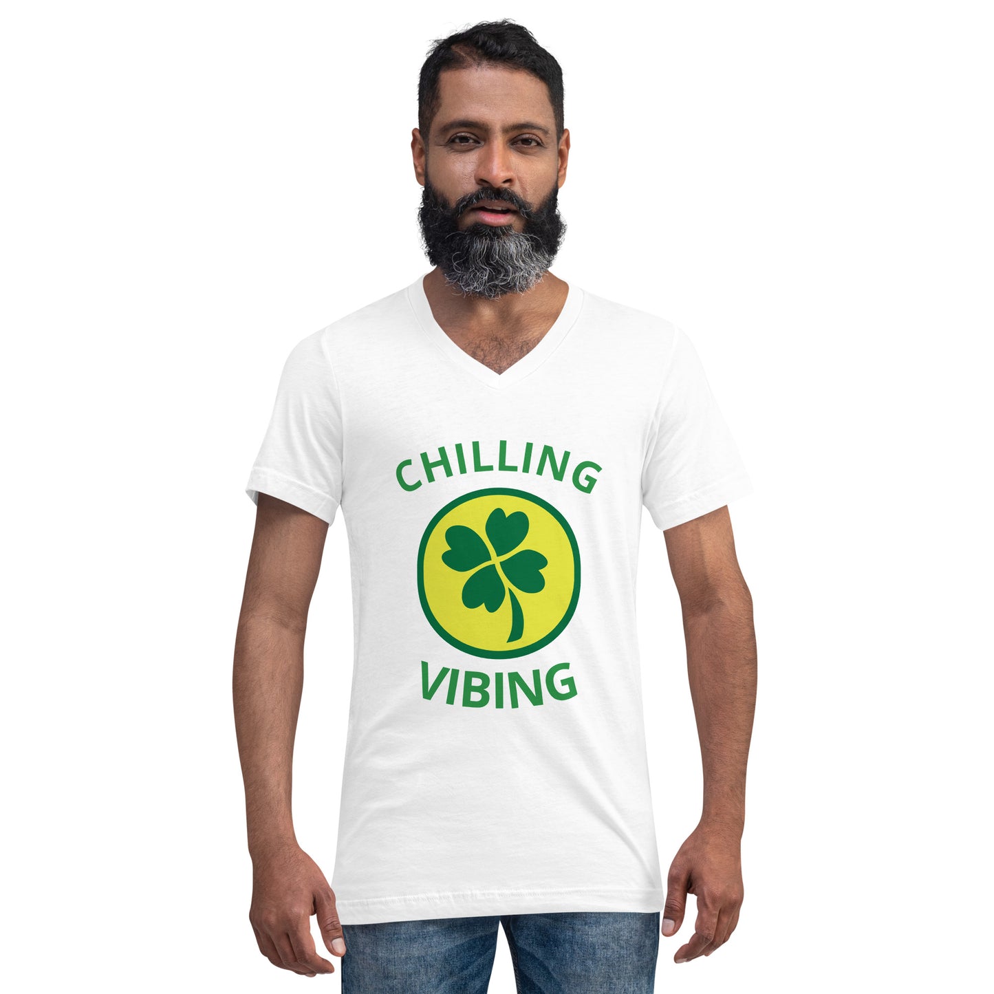 Short Sleeve V - Neck Clover Chilling N Vibing T-Shirt - CHILLING N VIBING 😎