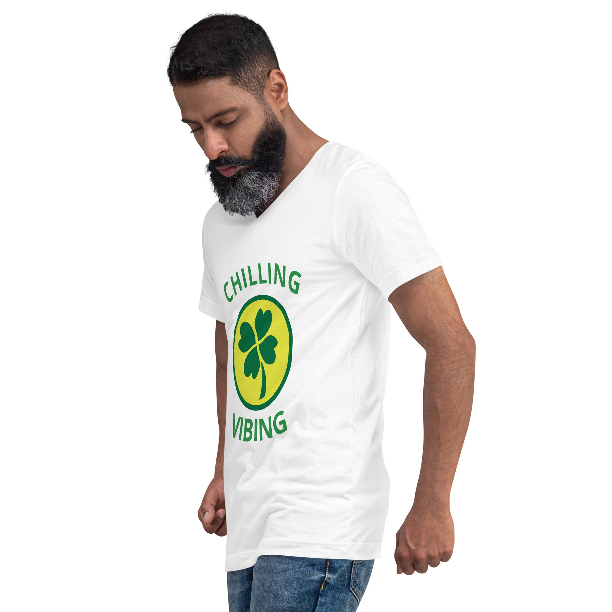 Short Sleeve V - Neck Clover Chilling N Vibing T-Shirt - CHILLING N VIBING 😎