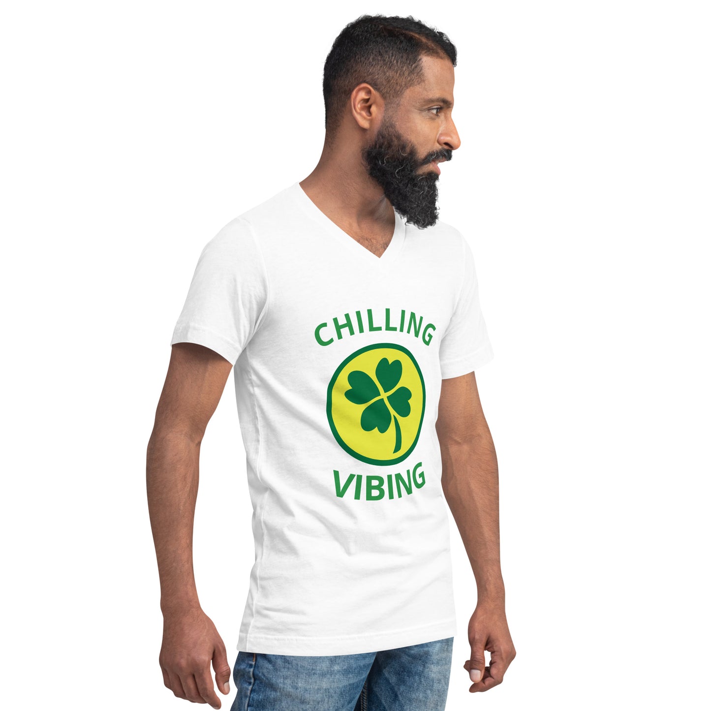 Short Sleeve V - Neck Clover Chilling N Vibing T-Shirt - CHILLING N VIBING 😎