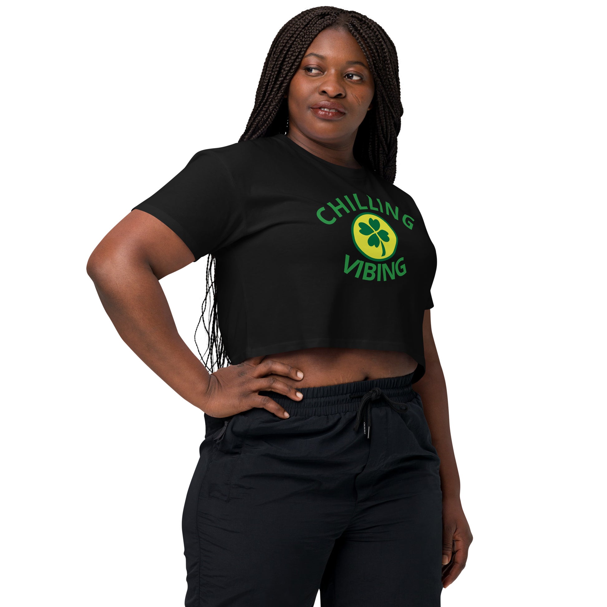 Women’s Clover Chilling N Vibing Crop Top - CHILLING N VIBING 😎